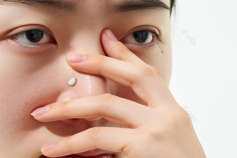 被敏感肌粗毛孔困扰的年轻女性脸上长了异物,高清,摄影图,摄影图片,图片大全,摄影图免费下载